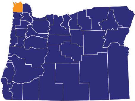 Map of Oregon COunties with Clastop highlighted