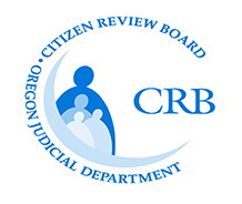 CRB logo, Citizen Review Board Oregon Judicial Department in blue text circling an image of people